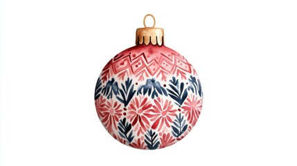 Boho Christmas bauble clipart, decorated with mandala patterns, watercolor illustration, warm tones, isolated on white background
