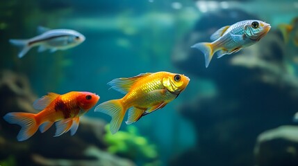 Fototapeta premium Serene Exotic Fish Swimming Gracefully in Vibrant Aquarium