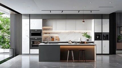 Obraz premium Sleek and Sophisticated Modern Kitchen Filled with Culinary Potential