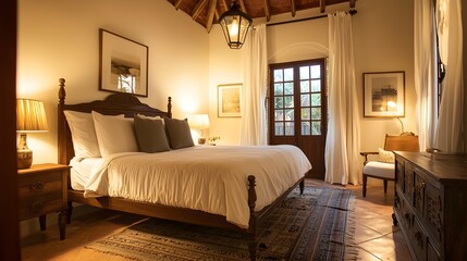 Serene Bedroom Retreat with Elegant Decor and Soft Lighting