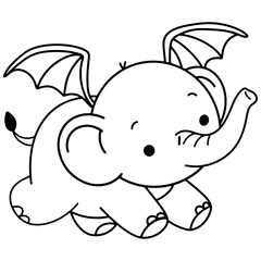 Adorable hand-drawn elephant with bat wings, perfect for Halloween-themed decorations, cards, and designs