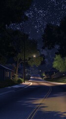 Quiet Night Street with Starry Sky - Landscape Photography