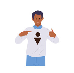 Trendy fashion young man cartoon character gesturing thumbsup pointing at masculine gender sign