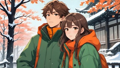 Young Boy and Girl in Winter Jackets