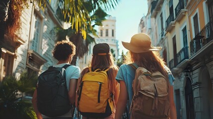 Friends Exploring New City and Cultural Discovery on Urban Adventure