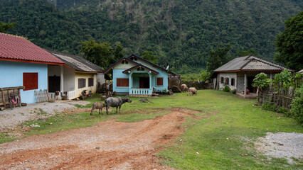Scenic view of rural village in Asia, Laos