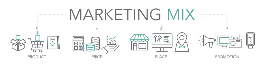 Marketing Mix -  4P marketing mix model - thin line two-tone icon concept vector illustration