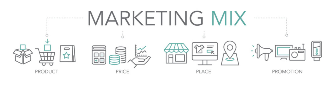 Marketing Mix -  4P marketing mix model - thin line two-tone icon concept vector illustration