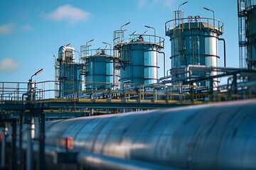 Obraz premium Industrial Storage Tanks Against a Clear Blue Sky