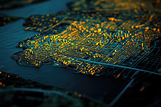 Technical aerial visual, 3D LiDAR GIS aerial map satellite scan model isolated, showing Everett. Elevation, topography, render
