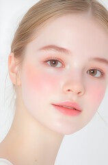 Close-Up Portrait of a Serene Young Woman with Smooth and Radiant Skin