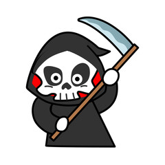 Cute Grim Reaper Holding Scythe Cartoon, Halloween skeleton death