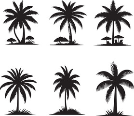 set of palm trees vector art illustration