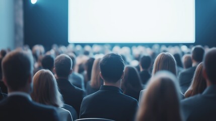 Conference Hall Presentation of New Product Launch with CEO Addressing Key Features, Q A Session, and Networking Opportunities.