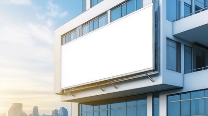 Mockup of a blank billboard on the facade of a modern building