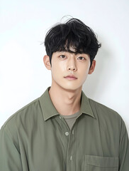 Fototapeta premium Confident Young Man Posing with Relaxed Expression in Studio