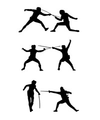 Fencing Sport Vector Silhouette Pack Fencing Game Players Silhouette Icons Vector Illustration Free Vector