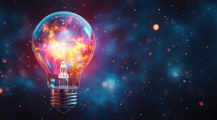 A stunning digital light bulb illuminates the vast cosmos, beautifully blending cuttingedge technology with the incredible beauty of the universe, symbolizing creativity, inspiration, and innovation