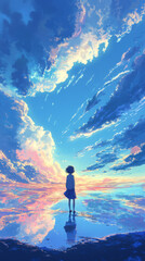 The sky is a mesmerizing blend of dreamy hues, with pinks, purples, and blues merging into one another, creating a surreal backdrop. The overall composition is meticulously crafted, with every element