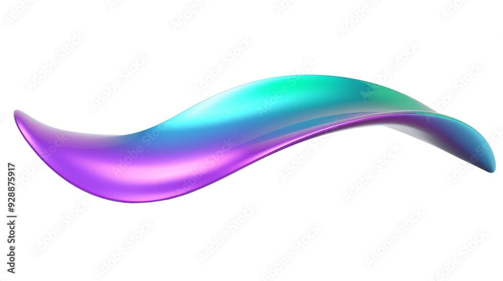 Wall mural Abstract colorful wave shape with gradient of pink, blue, green, and purple on transparent background.