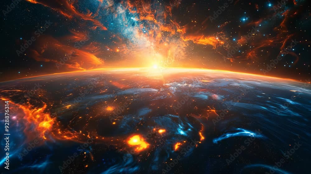 Wall mural planet earth slowly rotating in outer space