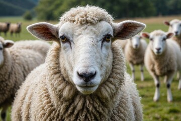 Fototapeta premium Sheep on isolated background look at camera