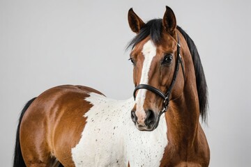 Fototapeta premium Mixed breed of Spanish and Arabian horse, 8 years old, portrait standing against white background