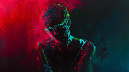 Neon-painted figure in a dark setting