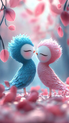 Fototapeta premium A serene and beautifully composed image captures two birds standing side by side in a natural environment. Their fine feathers are delicately detailed, each feather catching the soft light that bathes