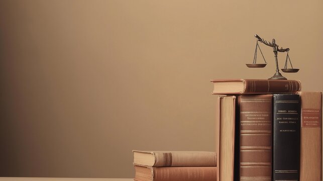 Justice concept with law and constitution books on a blank beige background - Powered by Adobe
