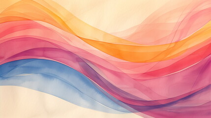 Watercolor Background Abstract Colorful Waves in Pastel Tones, Soft Gradient Flowing Lines and Delicate Textures Modern Art Interior Design Spring and Summer Vibes, Versatile Decorative Illustration