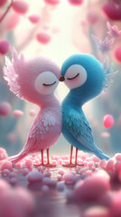 Fototapeta premium A serene and beautifully composed image captures two birds standing side by side in a natural environment. Their fine feathers are delicately detailed, each feather catching the soft light that bathes