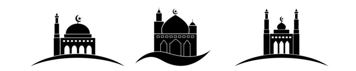 mosque symbol silhouette, islamic simple logo for simple design illustration vector of traditional celebration greeting card. ornament graphic art of masjid shape for indonesian invitation card