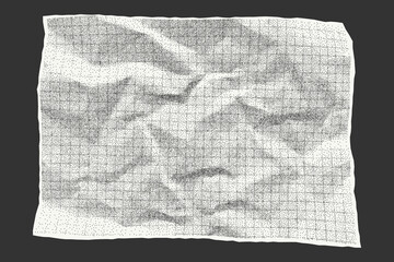 Obraz premium Sheet of paper with jagged edges, old checkered crumpled dotted background. Template for banner, empty space for text. Gritty dusty vector element on dark background.