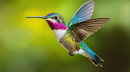 Fototapeta premium Vibrant Close-up of a Colorful Hummingbird in Mid-Flight Captured with Stunning Detail