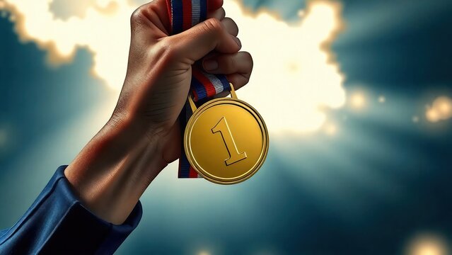 Medalla de primer lugar en la mano
