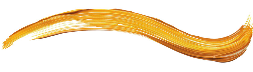 Abstract golden paint stroke isolated on a transparent background.