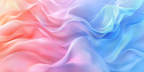 A mesmerizing abstract image featuring smooth, flowing waves in soft gradient colors of pink, blue, and subtle orange. 