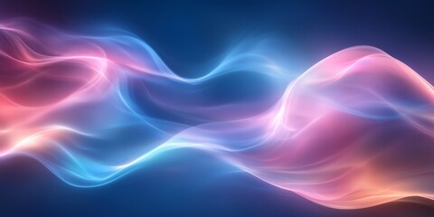 Obraz premium A vibrant and dynamic abstract image featuring fluid, wave-like forms in hues of pink, blue, and orange against a dark backdrop. 