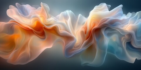 Obraz premium A mesmerizing digital abstract artwork featuring soft, flowing shapes in warm tones of orange and cool hues of blue and white. 