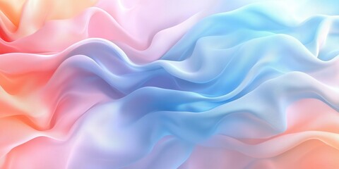 Fototapeta premium A mesmerizing abstract image featuring smooth, flowing waves in soft gradient colors of pink, blue, and subtle orange. 