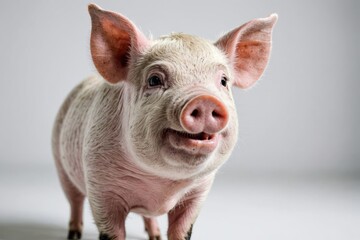 Portrait of a cute cheerful pig, isolated on white background