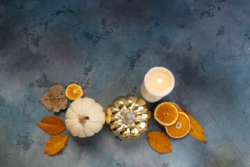 thanksgiving day harvest of pumkins, top view