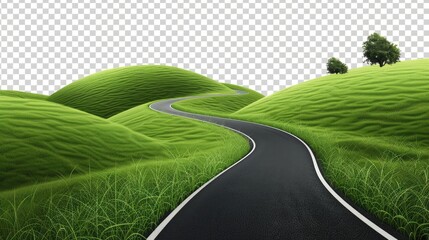 Road among green hills isolated on transparent background.