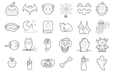 Obraz premium Halloween icons illustrations, handmade drawings for halloween party theme