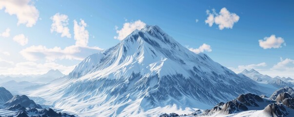 Snow-covered mountain peak, 4K hyperrealistic photo