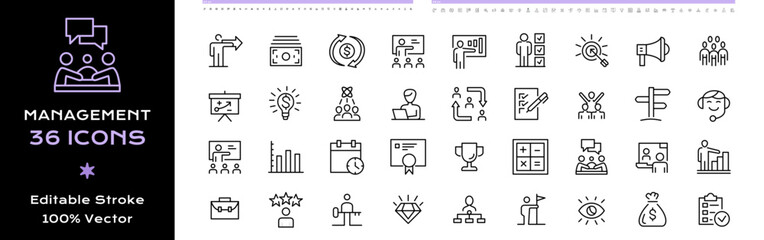 36 Project management line icons - editable stroke