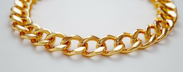 Obraz premium Shiny gold necklace on white background, 4K hyperrealistic photo