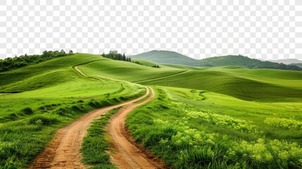 Dirt road amidst green hills