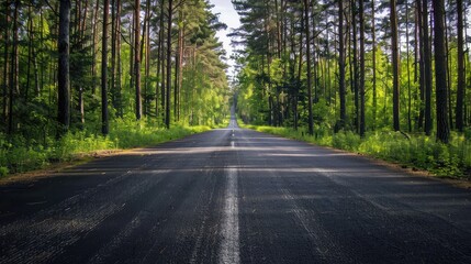 Obraz premium Straight asphalt road concept in the forest